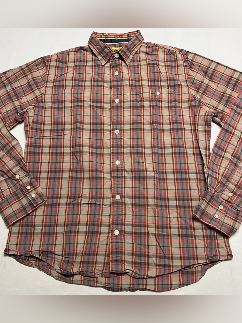 DESCENDANT OF THIEVES Lightweight Plaid Shirt. Contrast Flip Cuffs Size: L